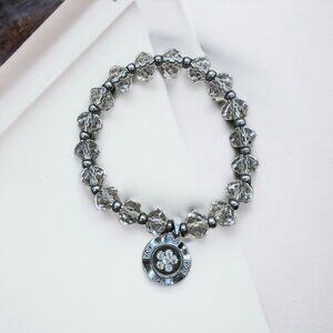Odirui Clear Crystal Bead Rhinestone Stretch Bracelet 18k GF Spinner Chain NWOT